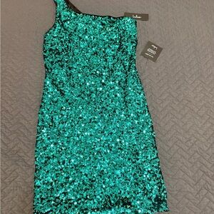Lulu's Sparkling Teal One-Shoulder Dress